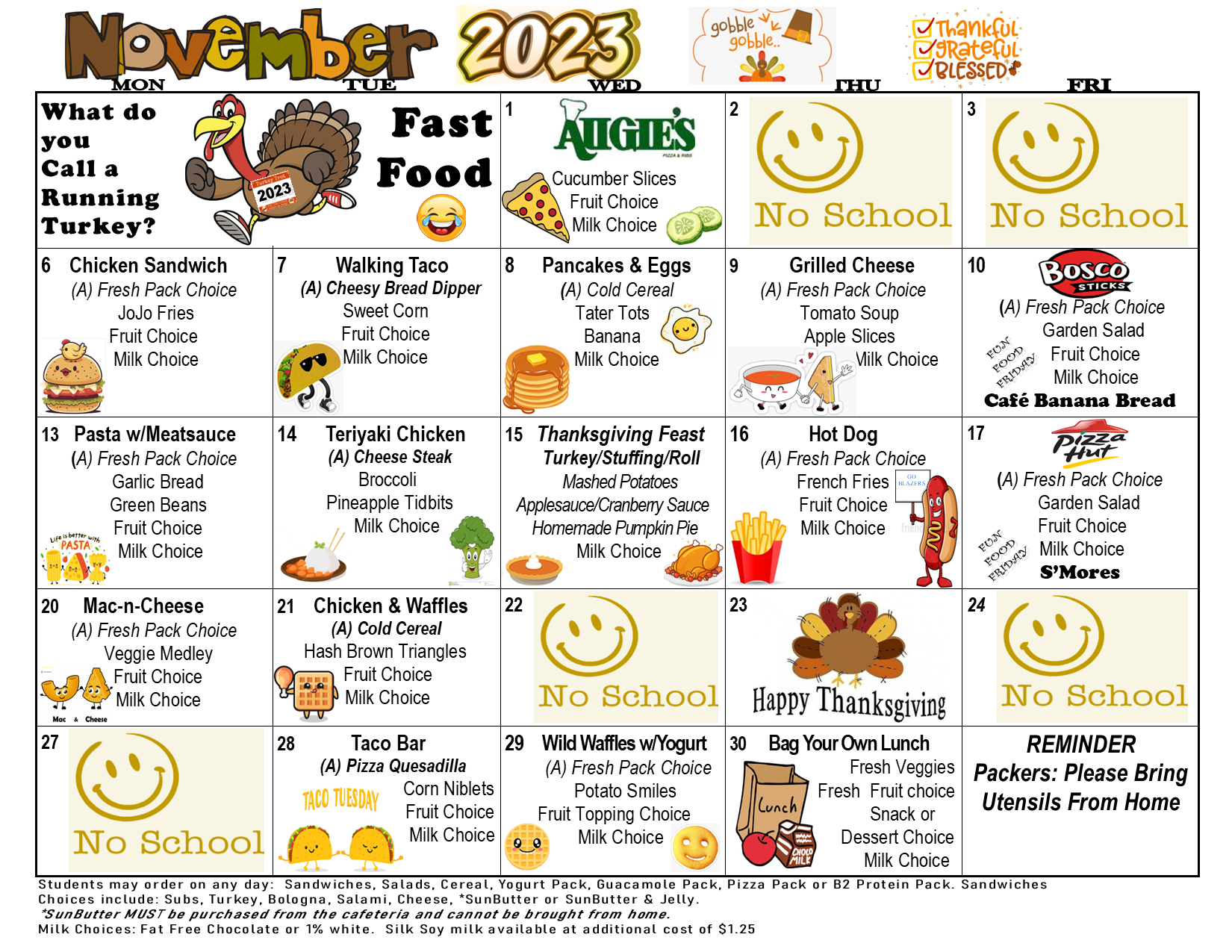 Cafeteria Menu St. Barnabas Catholic School